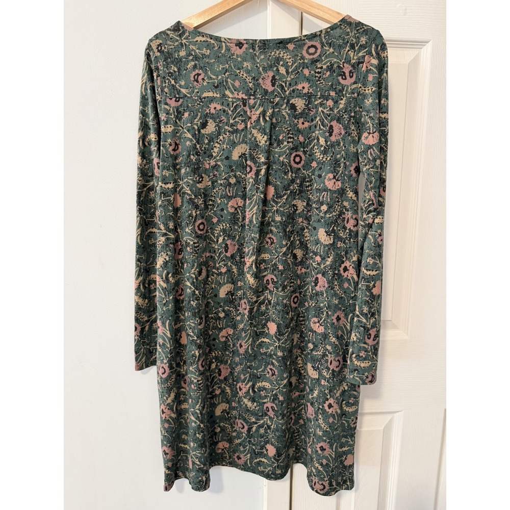 Peruvian Connection Orla Dress Sz M Pima Cotton Floral Boho Shift Fall Long Slv